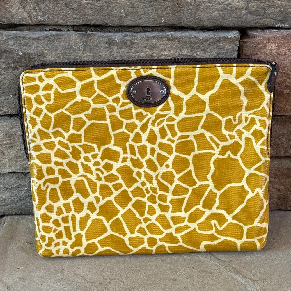 Fossil oil cloth mustard yellow zippered pouch